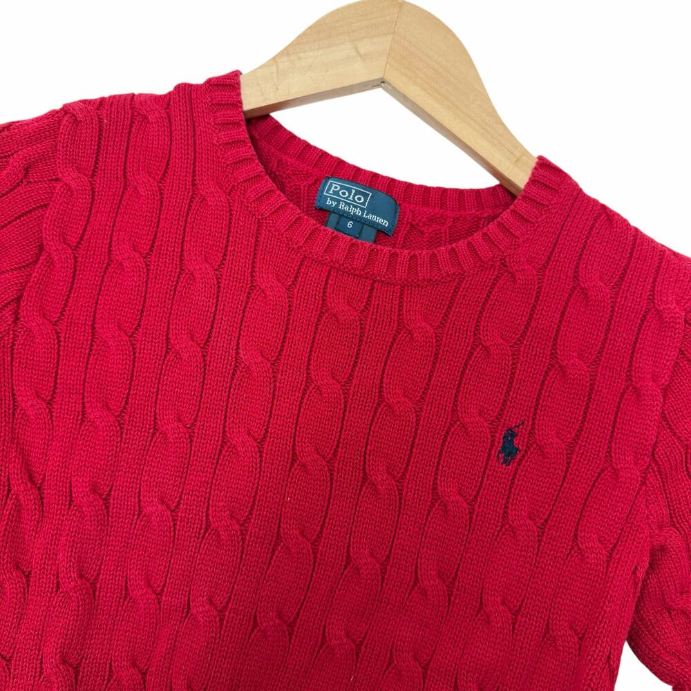 Polo Ralph Lauren Red Cable Knit Sweater Sz 6 Kids